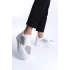 Mıpa Bağcıklı Ortopedik Taban Simli Kadın Sneaker Spor Ayakkabı  Bt - Beyaz