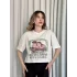 Oversize Beyaz Baskılı Crop Tişört