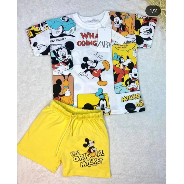 Çocuk Mickey Karikatürlü Baskılı İkili Takım