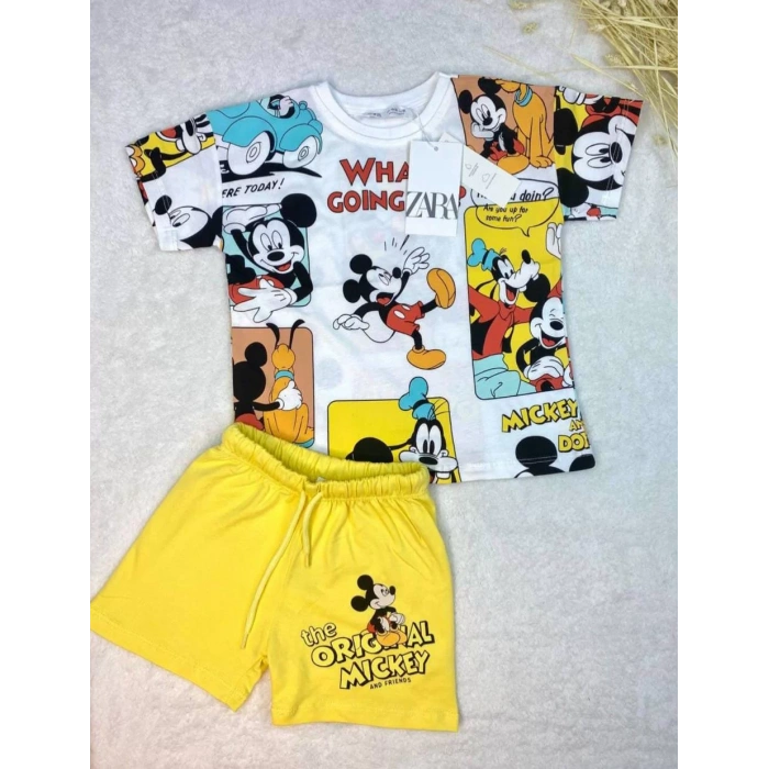Çocuk Mickey Karikatürlü Baskılı İkili Takım