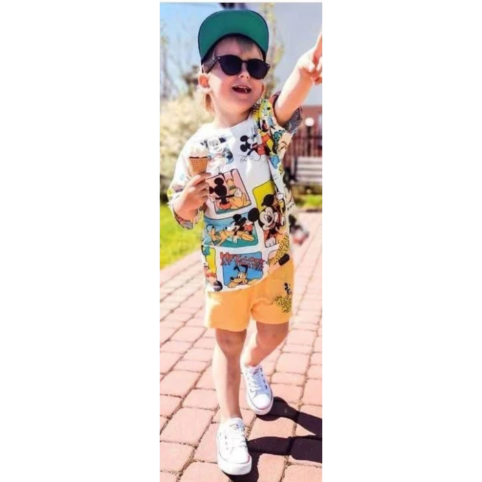 Çocuk Mickey Karikatürlü Baskılı İkili Takım