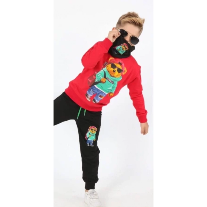 Erkek Çocuk Ayıcık Baskılı Kompak Penye ÜçlüTakım