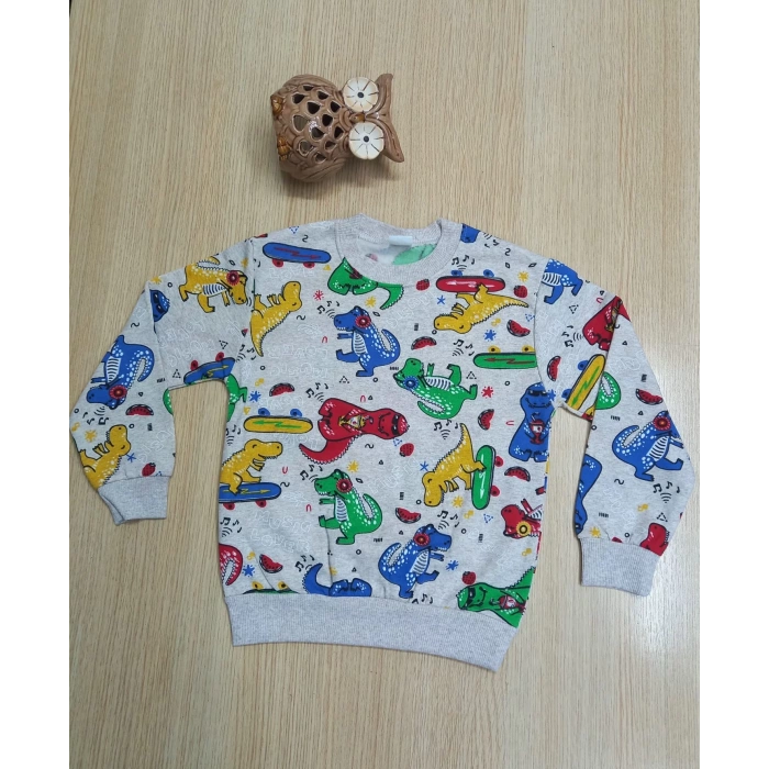 Erkek Çocuk Dİnazor Baskılı Şardonlu İçi Pamuklu İkili Takım