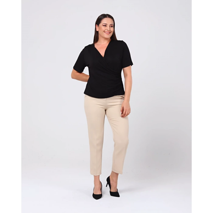 Kadın Bilek Boy Cepli Dabıl Kumaş Pantolon