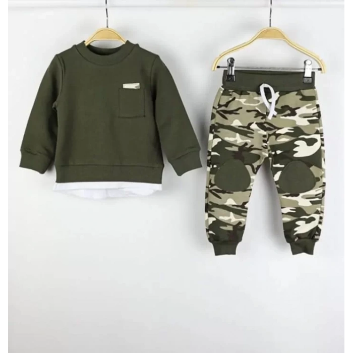 Kamuflaj Asker Sweatshirt Eşofman Takımı Alt Üst Takım-Haki Yeşil(1BEDEN BÜYÜK ALINIZ)