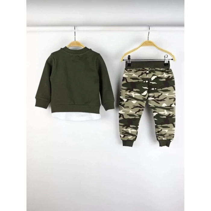 Kamuflaj Asker Sweatshirt Eşofman Takımı Alt Üst Takım-Haki Yeşil(1BEDEN BÜYÜK ALINIZ)