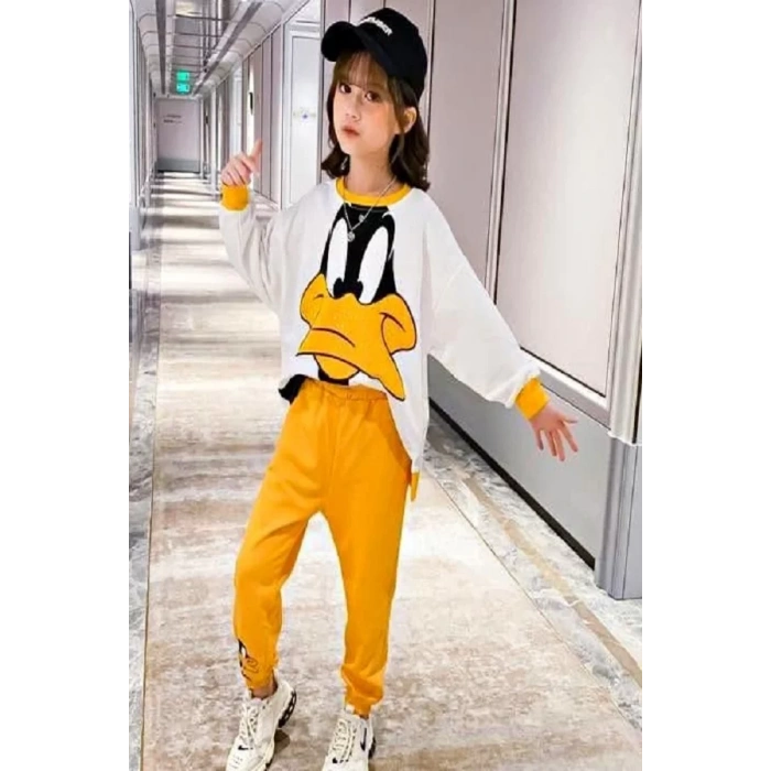 Kız Çocuk Daısy Baskılı Kompak Penye İkili Takım