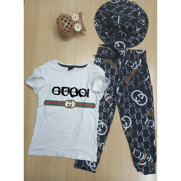 Kız Çocuk Şapkalı Üçlü Takım