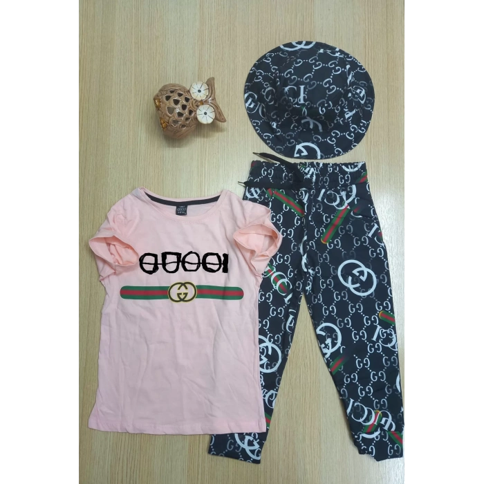 Kız Çocuk Şapkalı Üçlü Takım