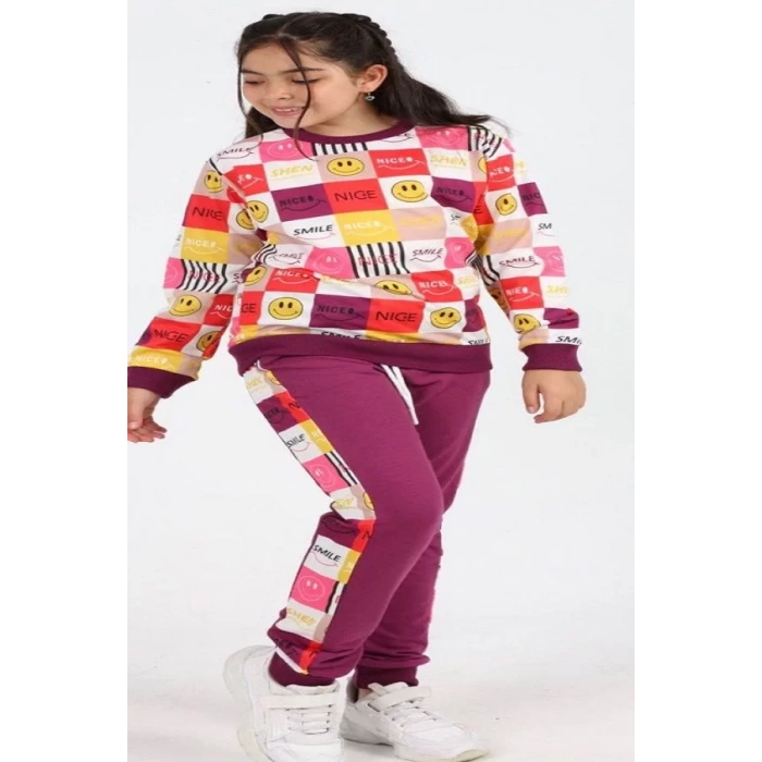 Kız Çocuk Smile Baskılı Kompak Penye İkiliTakım