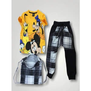Erkek Çocuk Sarı Karakter Baskılı Çantalı Üçlü Takım