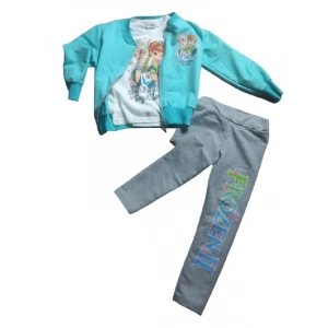 Kız Çocuk Frozen Hırkalı Üçlü Takım