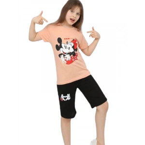 Kız Çocuk Pudra Minnie Mouse Şortlu İkili Takım