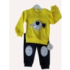 Kız ve Erkek Bebek Sarı Renk Kabartma Fil Baskılı İkili Takım
