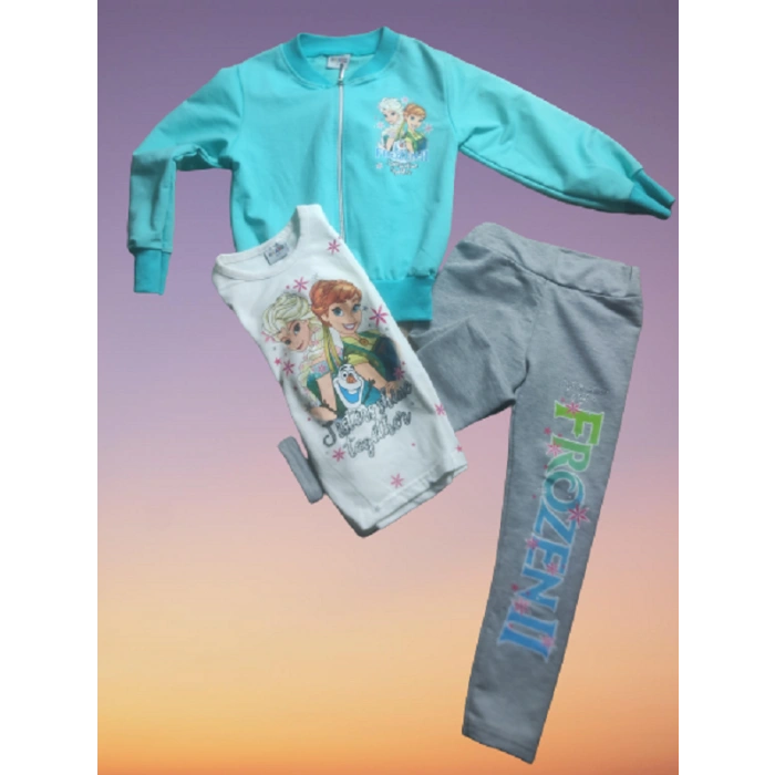 Kız Çocuk Frozen Hırkalı Üçlü Takım