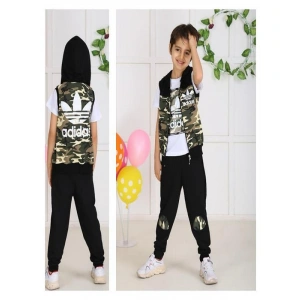 Erkek Çocuk Kamuflaj Yelekli Üçlü Takım