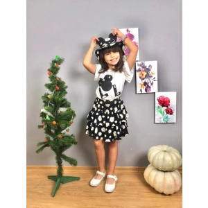 Kız Çocuk Minnie Etek Ve Şapkalı Üçlü Takım