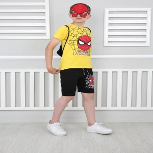 Erkek Çocuk Sarı Spiderman Çantalı Maskeli Dörtlü Takım