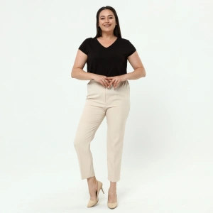 Kadın Taş Beli Lastikli Büyük Beden Dabıl Kumaş Pantolon