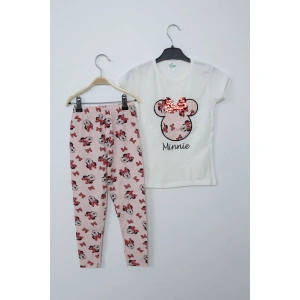 Kız Çocuk Beyaz Minnie Mouse Taytlı İkili Takım
