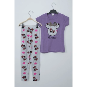 Kız Çocuk Lila Minnie Mouse Taytlı İkili Takım