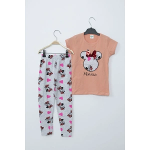 Kız Çocuk Somon Minnie Mouse Taytlı İkili Takım