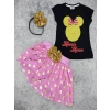 Kız Çocuk Minnie Mouse Eteklli Taçlı Üçlü Takım
