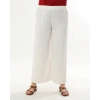 Kadın Beyaz Beli Lastikli Büyük Beden Ayrobin Pantolon
