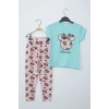 Kız Çocuk Su Yeşili Minnie Mouse Taytlı İkili Takım