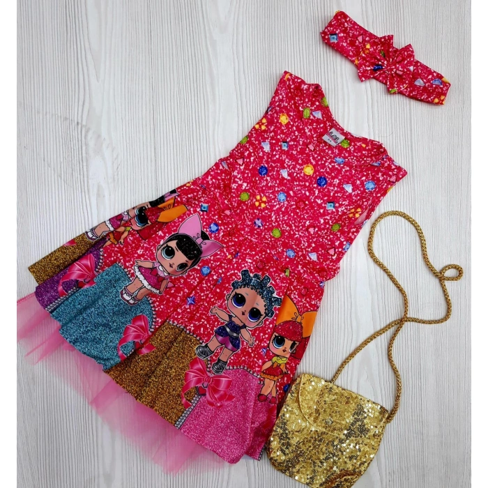 Kız Çocuk Lol Bebek Bandana ve Çantalı Elbise