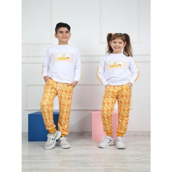 Unisex Çocuk Fendi Dijital Baskılı Kompak Penye İkili Takım