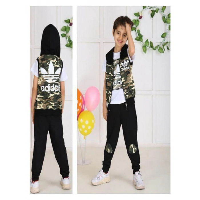 Erkek Çocuk Kamuflaj Yelekli Üçlü Takım