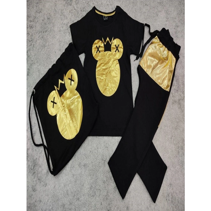 Kız Çocuk Minnie Varak Baskılı Çantalı Üçlü Takım