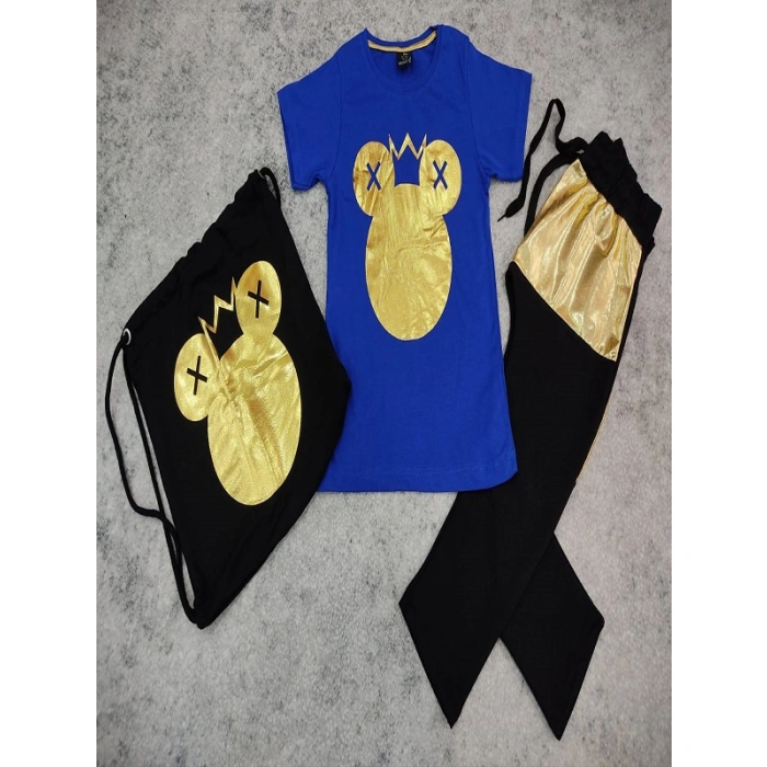 Kız Çocuk Minnie Varak Baskılı Çantalı Üçlü Takım