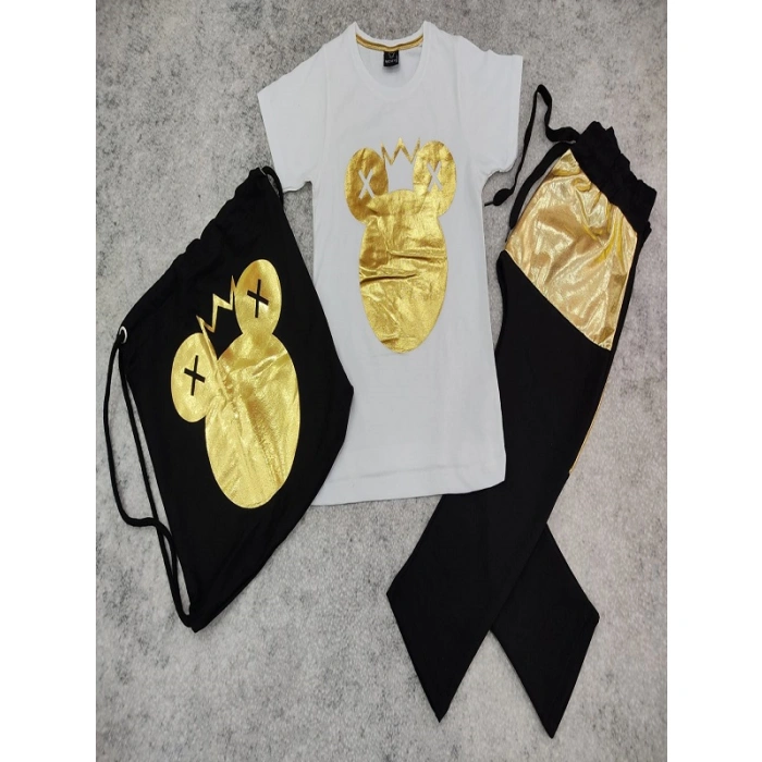 Kız Çocuk Minnie Varak Baskılı Çantalı Üçlü Takım