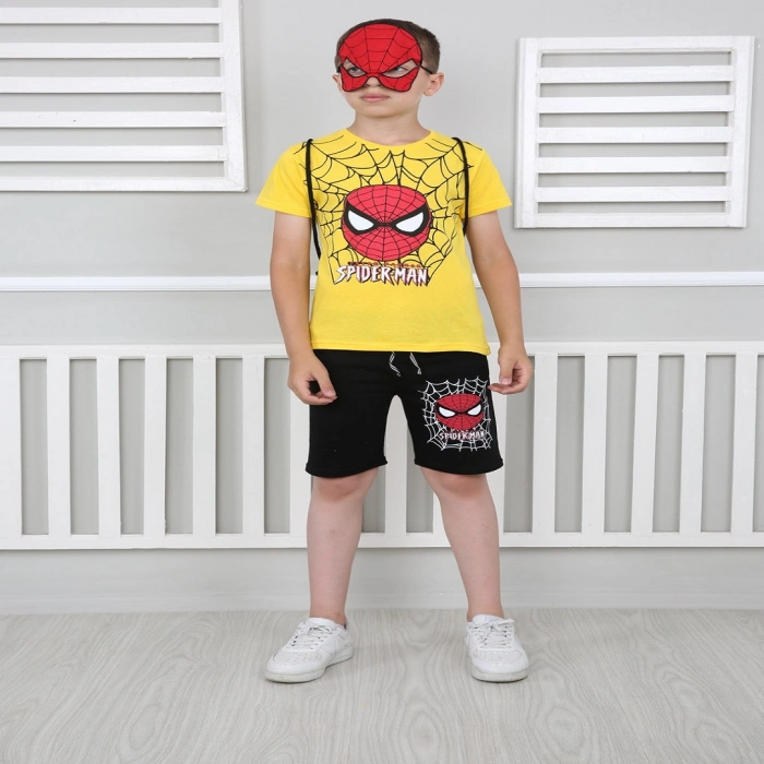 Erkek Çocuk Sarı Spiderman Çantalı Maskeli Dörtlü Takım