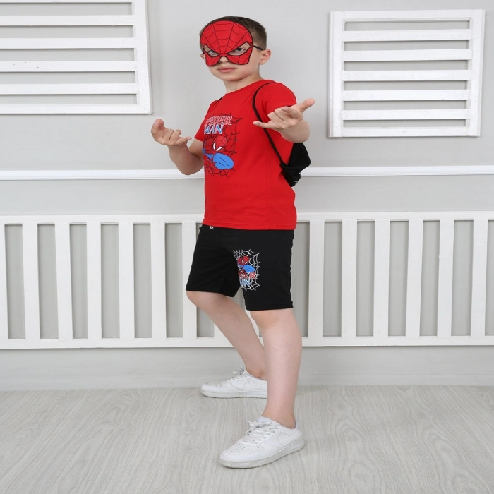 Erkek Çocuk Kırmızı Spiderman Çantalı Maskeli Dörtlü Takım