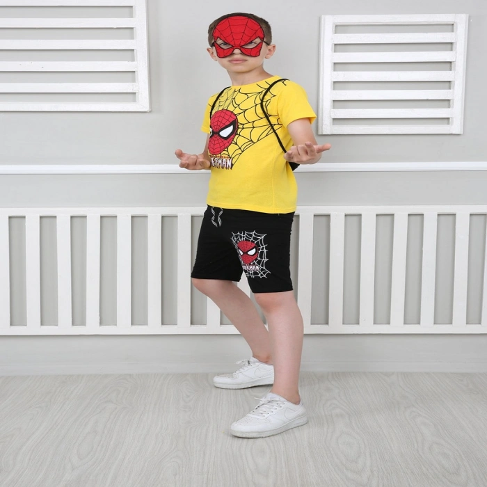 Erkek Çocuk Sarı Spiderman Çantalı Maskeli Dörtlü Takım