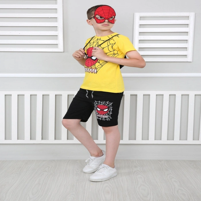 Erkek Çocuk Sarı Spiderman Çantalı Maskeli Dörtlü Takım