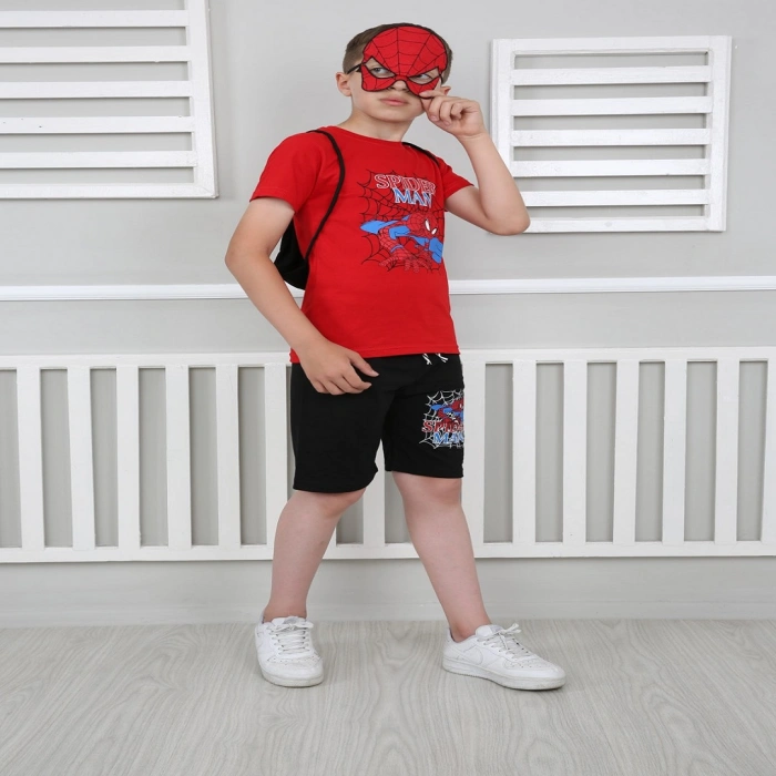 Erkek Çocuk Kırmızı Spiderman Çantalı Maskeli Dörtlü Takım