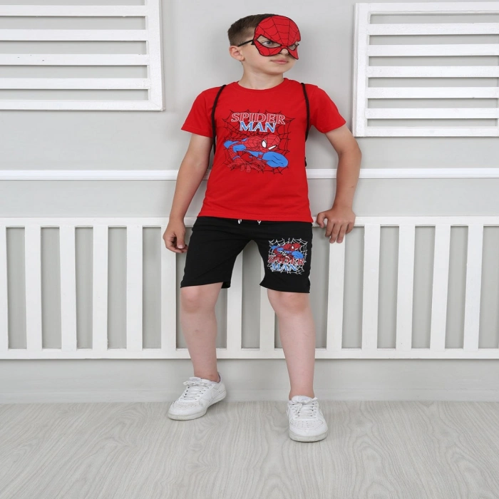 Erkek Çocuk Kırmızı Spiderman Çantalı Maskeli Dörtlü Takım