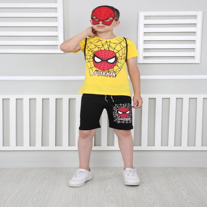Erkek Çocuk Sarı Spiderman Çantalı Maskeli Dörtlü Takım
