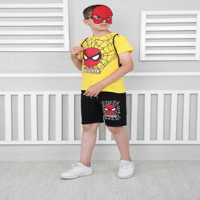 Erkek Çocuk Sarı Spiderman Çantalı Maskeli Dörtlü Takım