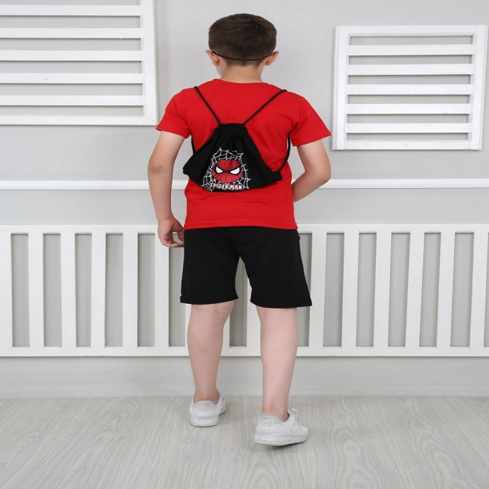 Erkek Çocuk Kırmızı Spiderman Çantalı Maskeli Dörtlü Takım