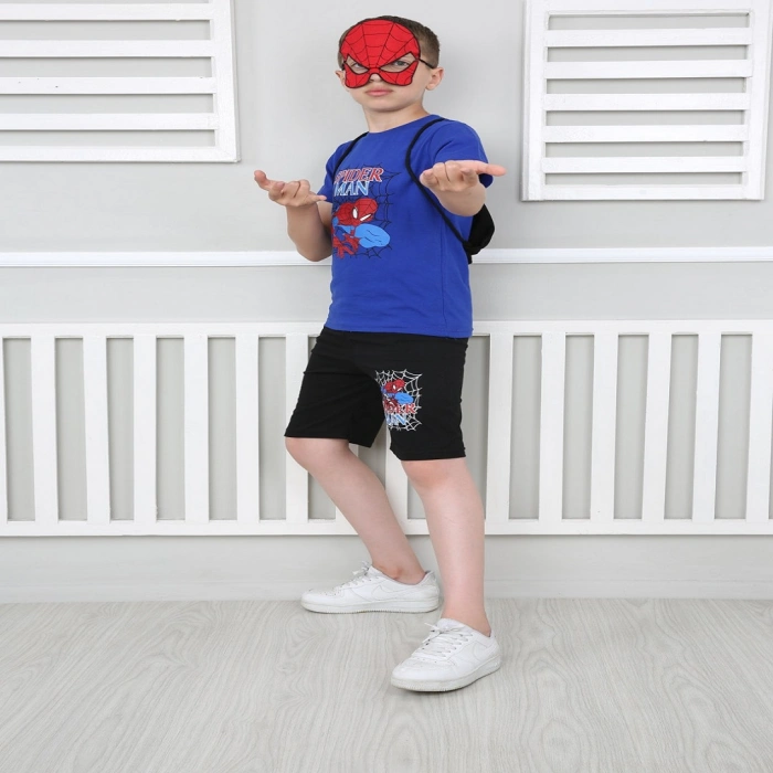 Erkek Çocuk Mavi Spiderman Çantalı Maskeli Dörtlü Takım