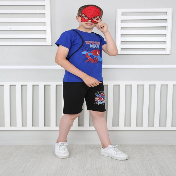 Erkek Çocuk Mavi Spiderman Çantalı Maskeli Dörtlü Takım
