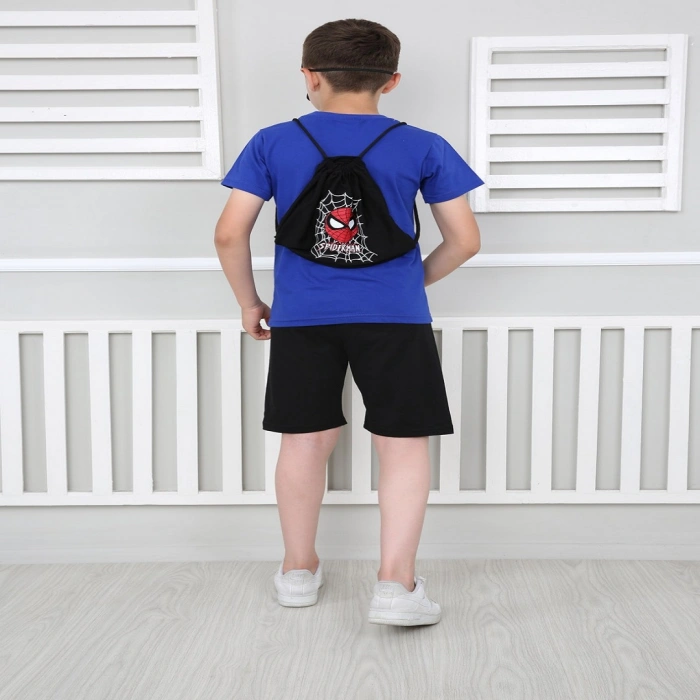 Erkek Çocuk Mavi Spiderman Çantalı Maskeli Dörtlü Takım