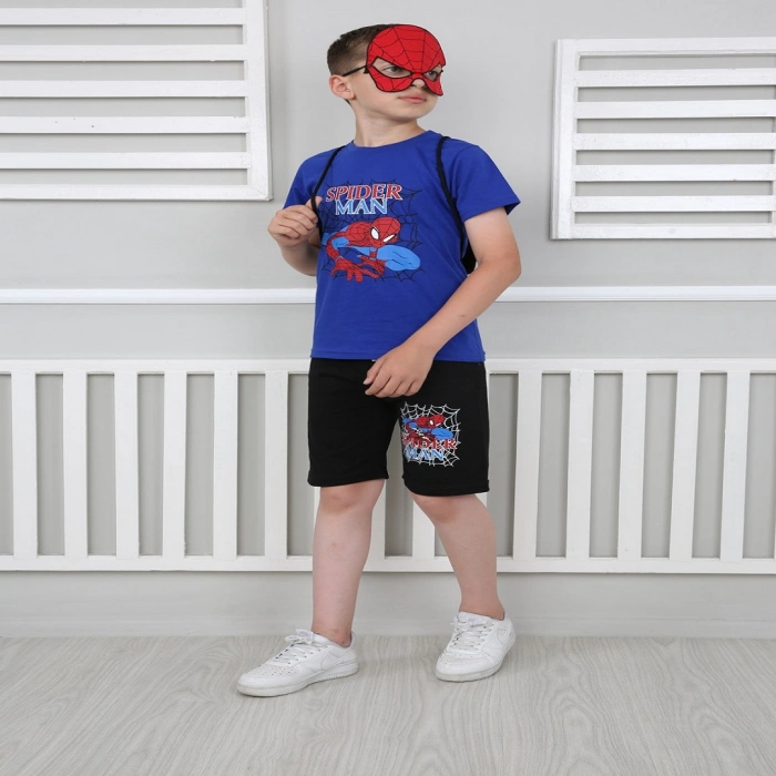 Erkek Çocuk Mavi Spiderman Çantalı Maskeli Dörtlü Takım