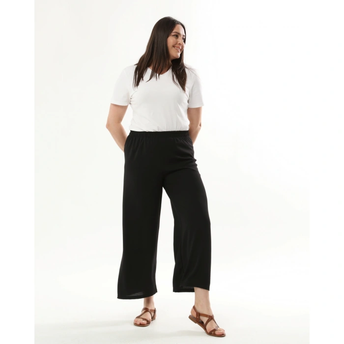 Kadın Siyah Beli Lastikli Büyük Beden Ayrobin Pantolon