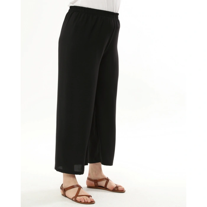 Kadın Siyah Beli Lastikli Büyük Beden Ayrobin Pantolon